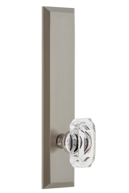 Grandeur Baguette Clear Crystal Door Knob - Fifth Avenue Tall Plate - 279 x 67mm - Satin Nickel
