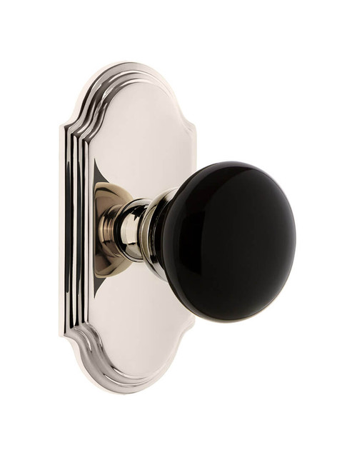 Grandeur Coventry Black Porcelain Door Knob - Arc Short Plate - 121 x 64mm - Polished Nickel