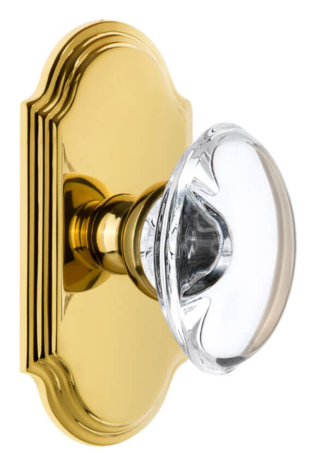 Grandeur Provence Clear Crystal Door Knob - Arc Short Plate - 121 x 64mm - Polished Brass