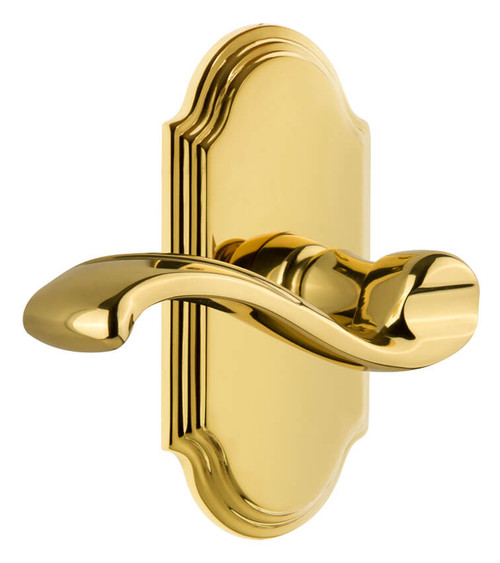 Grandeur Portofino Lever Door Handle - Arc Short Plate - 121 x 64mm - Polished Brass