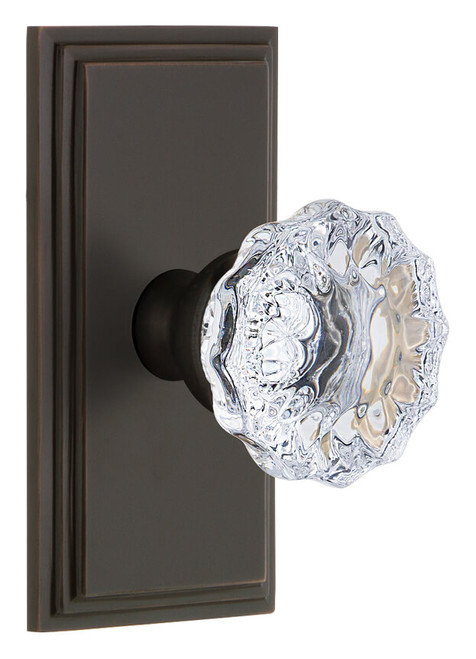 Grandeur Fontainebleau Clear Crystal Door Knob - Carre Short Plate - 121 x 64mm - Timeless Bronze