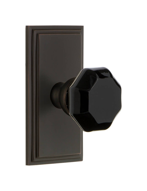 Grandeur Lyon Black Crystal Door Knob - Carre Short Plate - 121 x 64mm - Timeless Bronze