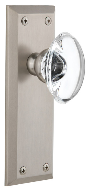 Grandeur Provence Clear Crystal Door Knob - Fifth Avenue Plate - 184 x 64mm - Satin Nickel