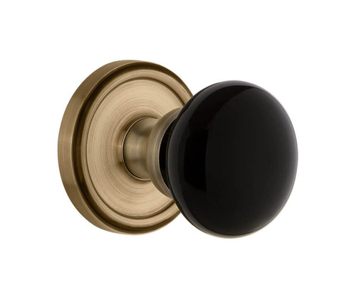 Grandeur Coventry Black Porcelain Door Knob - Georgetown Rosette - 67mm - Vintage Brass