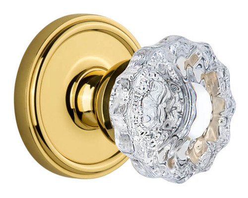 Grandeur Versailles Clear Crystal Door Knob - Georgetown Rosette - 67mm - Polished Brass