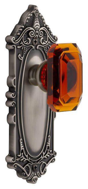 Grandeur Baguette Amber Crystal Door Knob - Grande Victorian Plate - 210 x 71mm - Antique Pewter