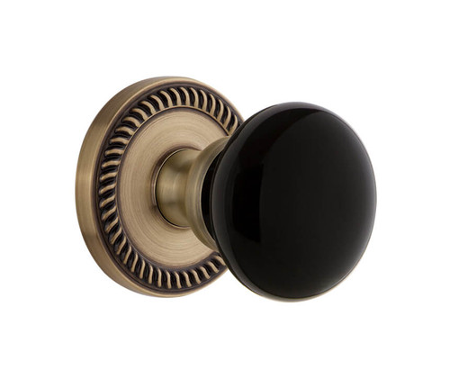 Grandeur Coventry Black Porcelain Door Knob - Georgian Rope Rosette - 67mm - Vintage Brass