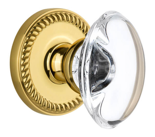 Grandeur Provence Clear Crystal Door Knob - Georgian Rope Rosette - 67mm - Polished Brass