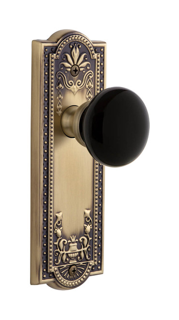 Grandeur Coventry Black Porcelain Door Knob - Parthenon Plate - 199 x 67mm - Vintage Brass