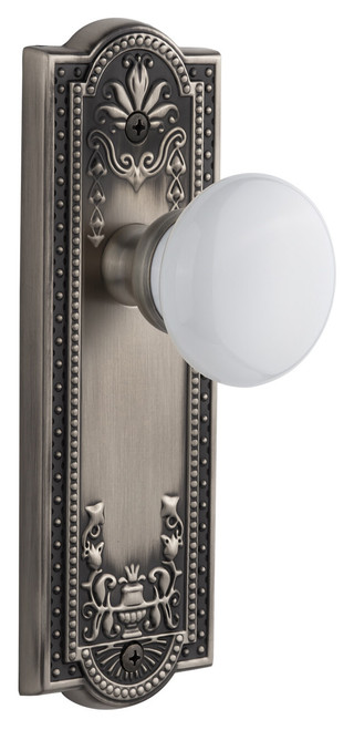 Grandeur Hyde Park White Porcelain Door Knob - Parthenon Plate - 199 x 67mm - Antique Pewter