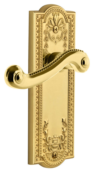 Grandeur Georgian Newport Lever Door Handle - Parthenon Plate - 199 x 67mm - Polished Brass