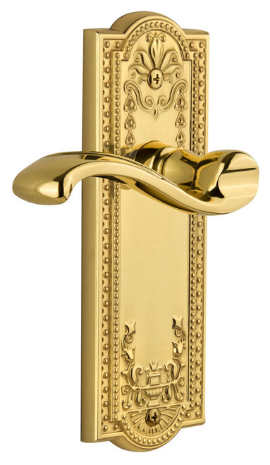 Grandeur Portofino Lever Door Handle - Parthenon Plate - 199 x 67mm - Polished Brass