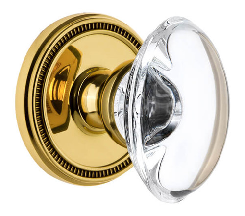 Grandeur Provence Clear Crystal Door Knob - Soleil Rosette - 69mm - Polished Brass