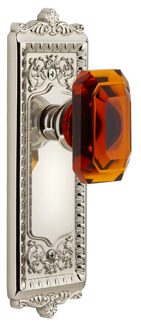 Grandeur Baguette Amber Crystal Door Knob - Windsor Plate - 220 x 67mm - Polished Nickel