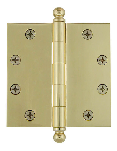 Grandeur Heavy Duty Loose Pin Hinge w/ Ball Finial - Square - 114 x 114mm - Polished Brass