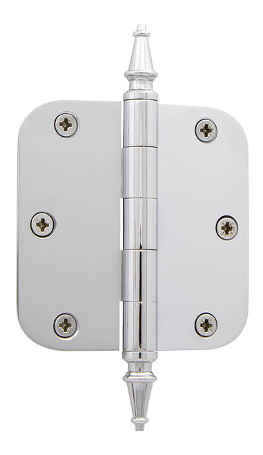 Grandeur Loose Pin Hinge w/ Steeple Finial - Rounded - 89 x 89mm - Bright Chrome