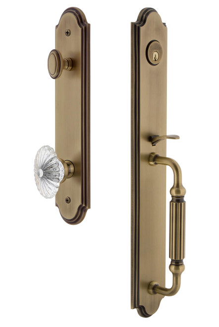 Grandeur Arc Tall Entry Door Handleset - Burgundy Clear Crystal Knob - Vintage Brass