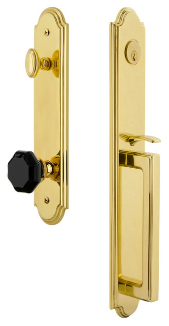 Grandeur Arc Tall Entry Door Handleset - Lyon Black Crystal Knob - Lifetime Brass