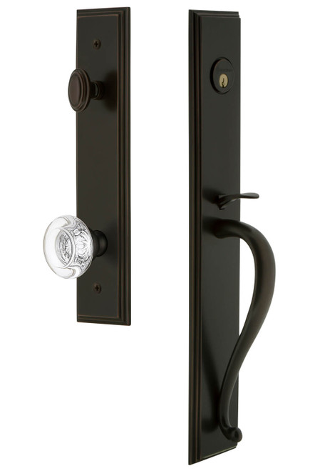 Grandeur Carre Tall Entry Door Handleset - Bordeaux Clear Crystal Knob - Timeless Bronze