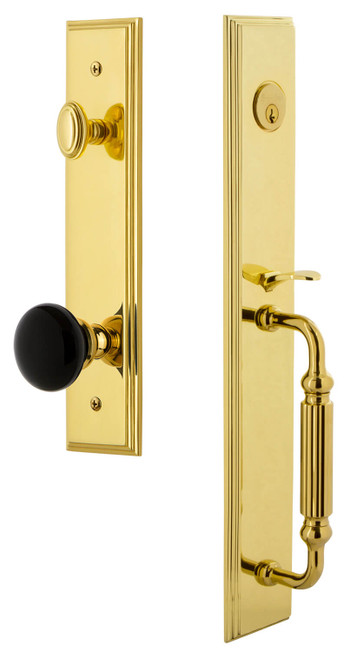 Grandeur Carre Tall Entry Door Handleset - Coventry Black Porcelain Knob - Lifetime Brass