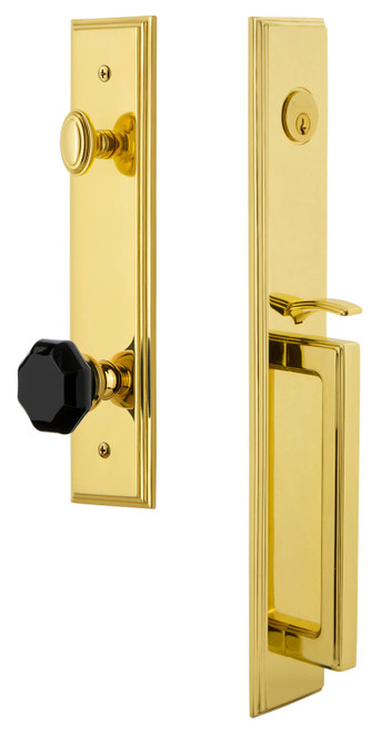 Grandeur Carre Tall Entry Door Handleset - Lyon Black Crystal Knob - Lifetime Brass