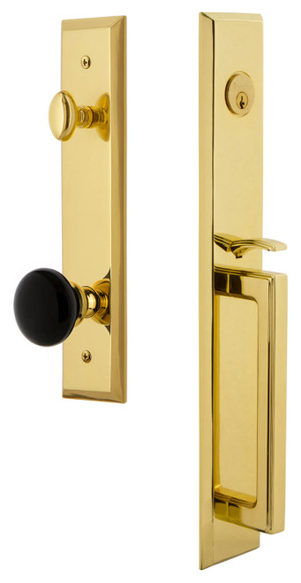 Grandeur Fifth Avenue Tall Entry Door Handleset - Coventry Black Porcelain Knob - Lifetime Brass