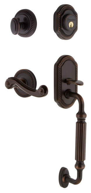 Grandeur Georgian Rope Rosette Entry Door Handleset - Georgian Newport Lever - Timeless Bronze