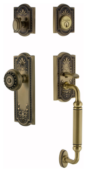 Grandeur Parthenon Entry Door Handleset - Parthenon Knob - Vintage Brass