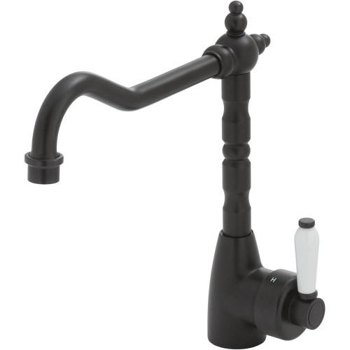 Fienza Modern Vintage Eleanor Kitchen Mixer Tap - White Porcelain Lever - Matte Black