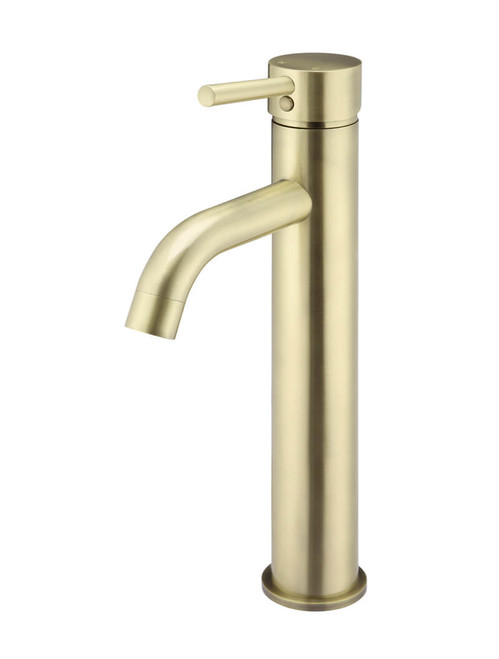 Meir Curved Tall Basin Mixer Tap - Fixed Spout - Satin Brass