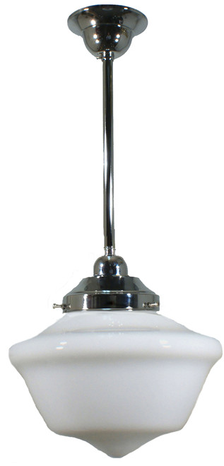 Lode Lighting Rod Pendant Light - Victorian Schoolhouse Glass - 230mm - Chrome