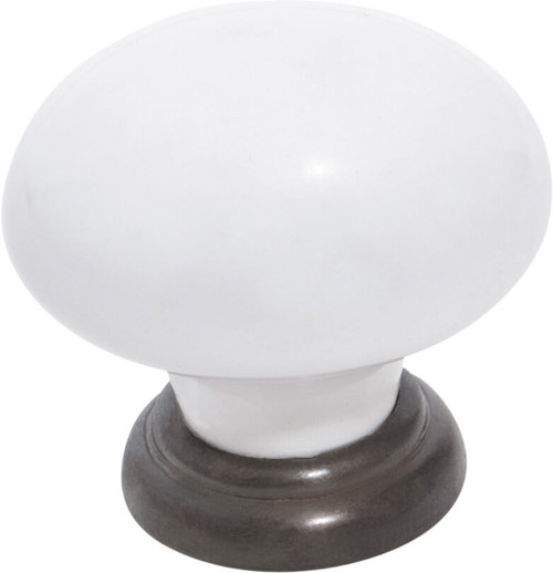 Tradco White Porcelain Cabinet Knob - 38mm - Antique Bronze