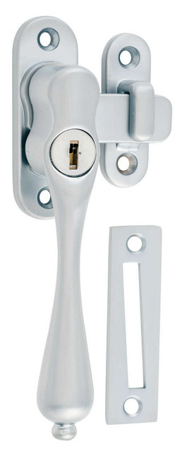 Tradco Lockable Teardrop Casement Fastener - Left Hand - 115 x 34mm - Satin Chrome