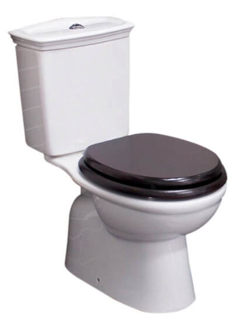 RAK Kingston Close Coupled S-Trap Toilet Suite with Mahogany Seat - White