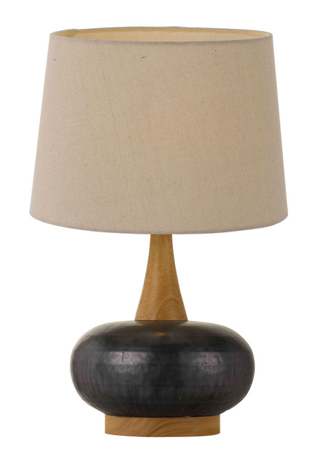 Telbix Earl Retro Table Lamp - Cream Shade - Black & Oak