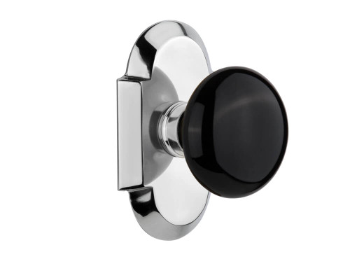 Nostalgic Dovetail Black Porcelain Door Knob - Cottage Plate - 102 x 64mm - Bright Chrome