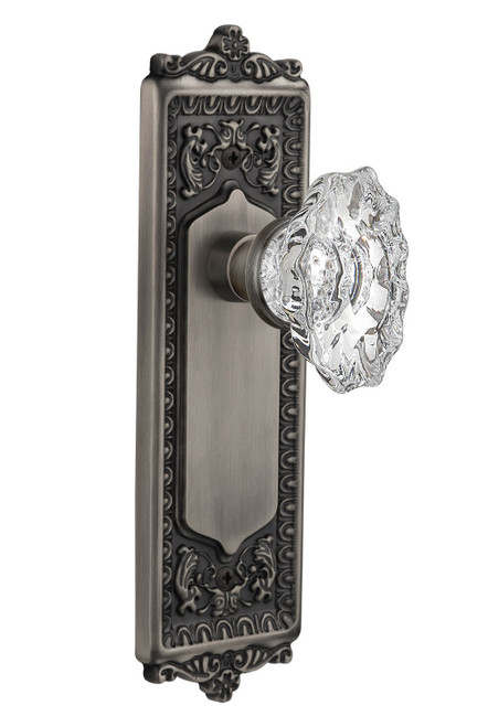 Nostalgic Classical Crystal Chateau Door Knob - Egg & Dart Plate - 222 x 67mm - Antique Pewter