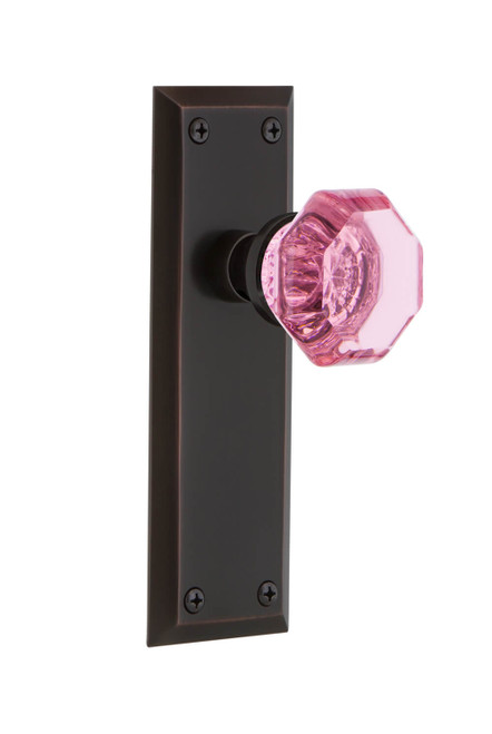 Nostalgic Pink Waldorf Crystal Door Knob - New York Plate - 178 x 57mm - Timeless Bronze