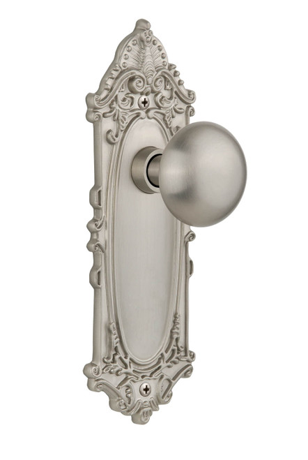 Nostalgic Round New York Door Knob - Victorian Plate - 210 x 73mm - Satin Nickel