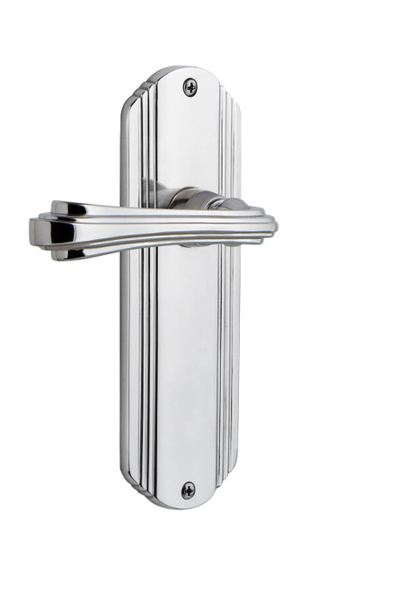 Nostalgic Fleur Lever Door Handle - Art Deco Plate - 178 x 60mm - Chrome