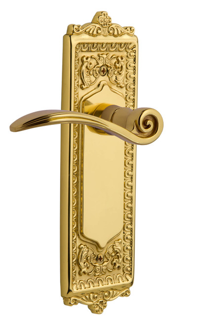 Nostalgic Renaissance Swan Lever Door Handle - Egg & Dart Plate - 222 x 66mm - Polished Brass
