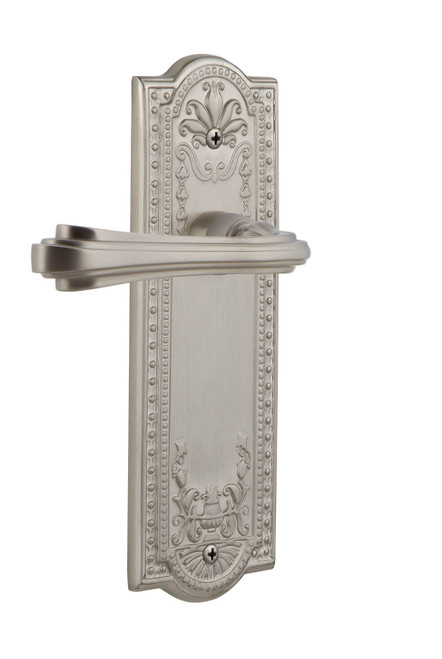 Nostalgic Decorative Fleur Lever Door Handle - Meadows Plate - 200 x 66mm - Satin Nickel