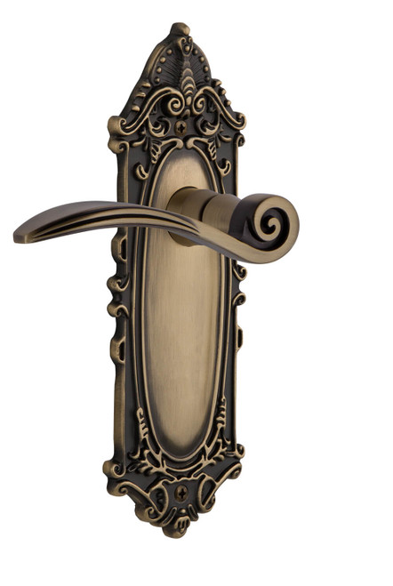 Nostalgic Swan Lever Door Handle - Victorian Plate - 209 x 73mm - Antique Brass