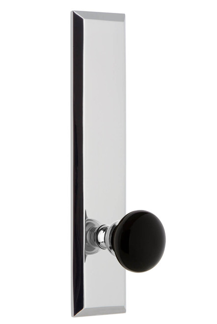 Grandeur Coventry Black Porcelain Door Knob - Fifth Avenue Tall Plate - 279 x 67mm - Bright Chrome