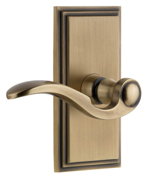 Grandeur Bellagio Lever Door Handle - Carre Short Plate - 121 x 64mm - Vintage Brass