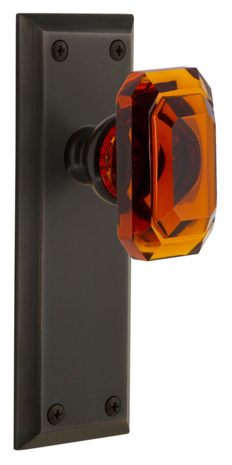 Grandeur Baguette Amber Crystal Door Knob - Fifth Avenue Plate - 184 x 64mm - Timeless Bronze