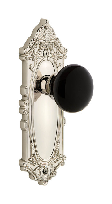 Grandeur Coventry Black Porcelain Door Knob - Grande Victorian Plate - 210 x 71mm - Polished Nickel