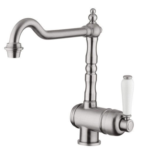 Armando Vicario Provincial Kitchen Mixer Tap - White Lever - Brushed Nickel