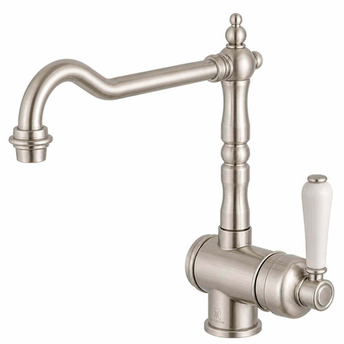 Armando Vicario Provincial Kitchen Mixer Tap - White Lever - Brushed Nickel