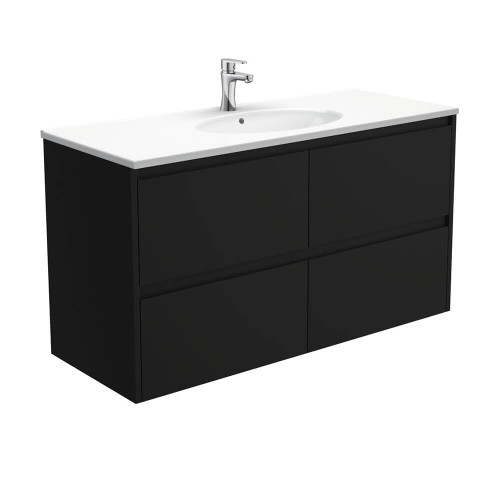 Fienza Amato Bathroom Vanity - 1200mm - Matte Black Cabinet with White Basin Top